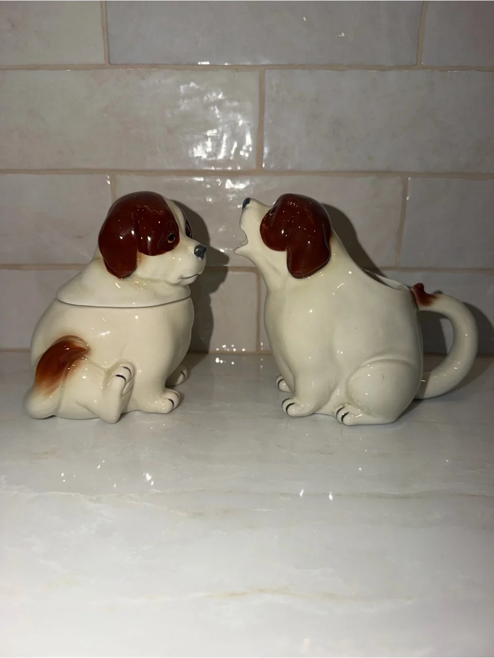 Vintage Quon-Quon ceramic dog set creamer/sugar bowl