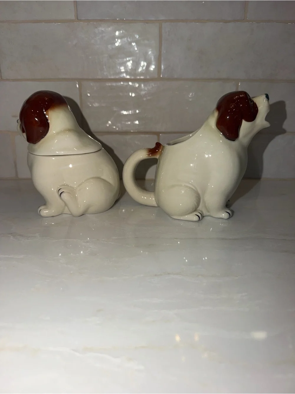 Vintage Quon-Quon ceramic dog set creamer/sugar bowl