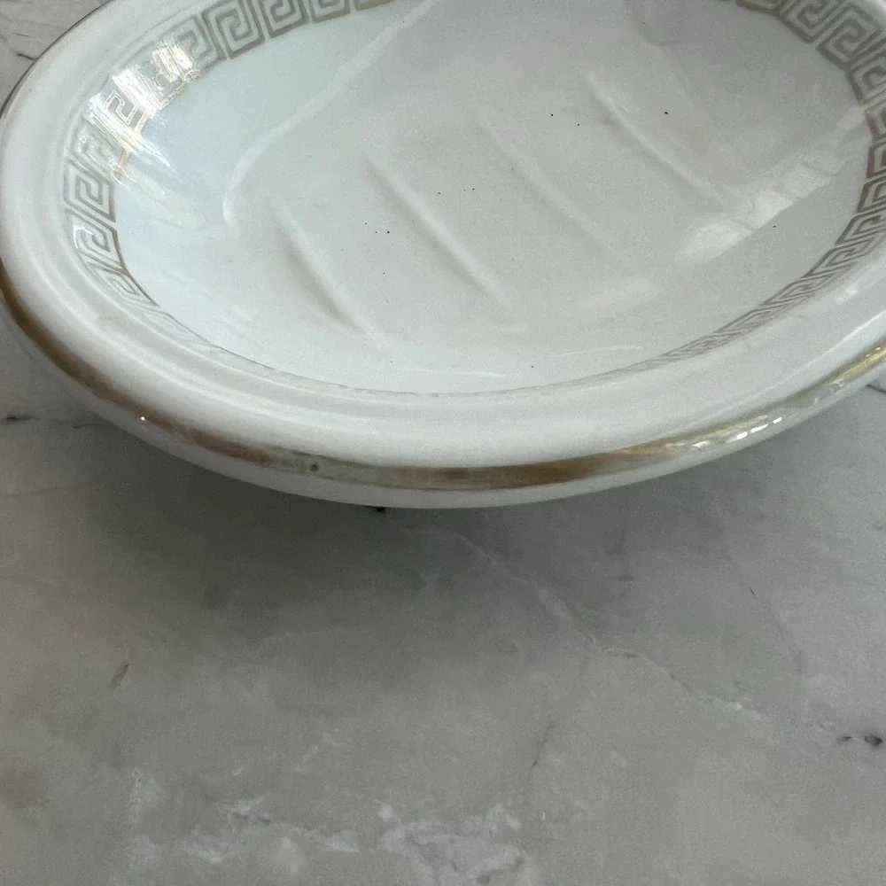 Vintage Lefton China Greek key gold soap‎ dish