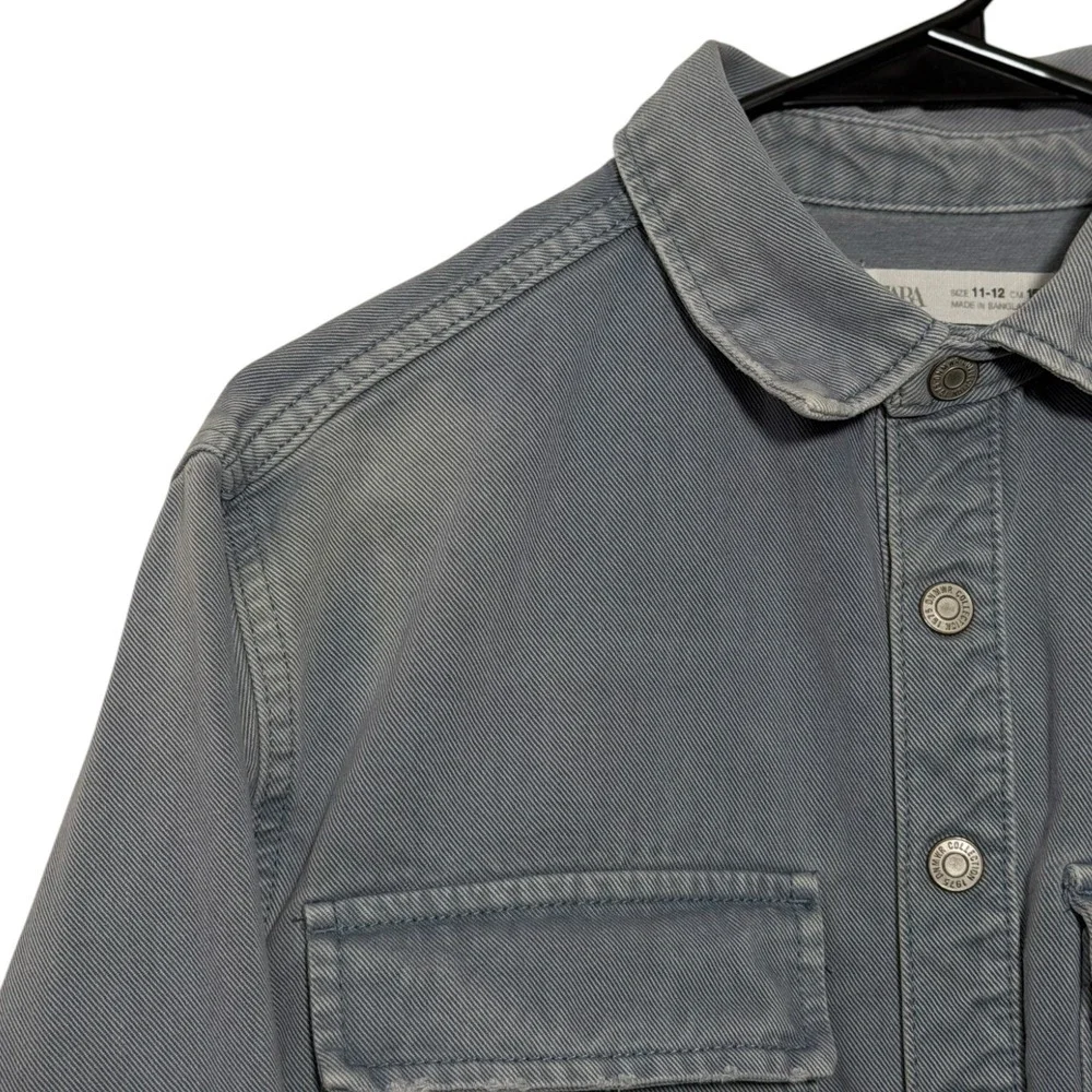 Zara Kids Cool Coast Iconic Days Graphic Denim Shirt Jacket Blue Gray Boys 11-12