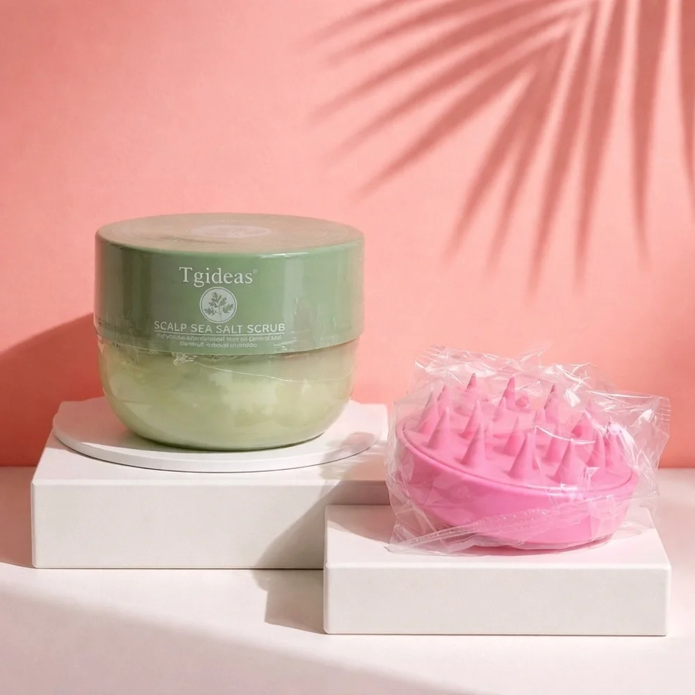 Tgideas Scalp Sea Salt Scrub‎ Oil Control and Dandruff Remover + scalp massager