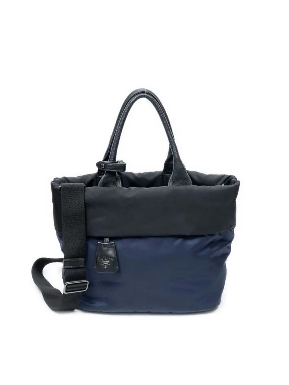 Prada Small Reversible Tote Bag Navy Black Nylon Canvas