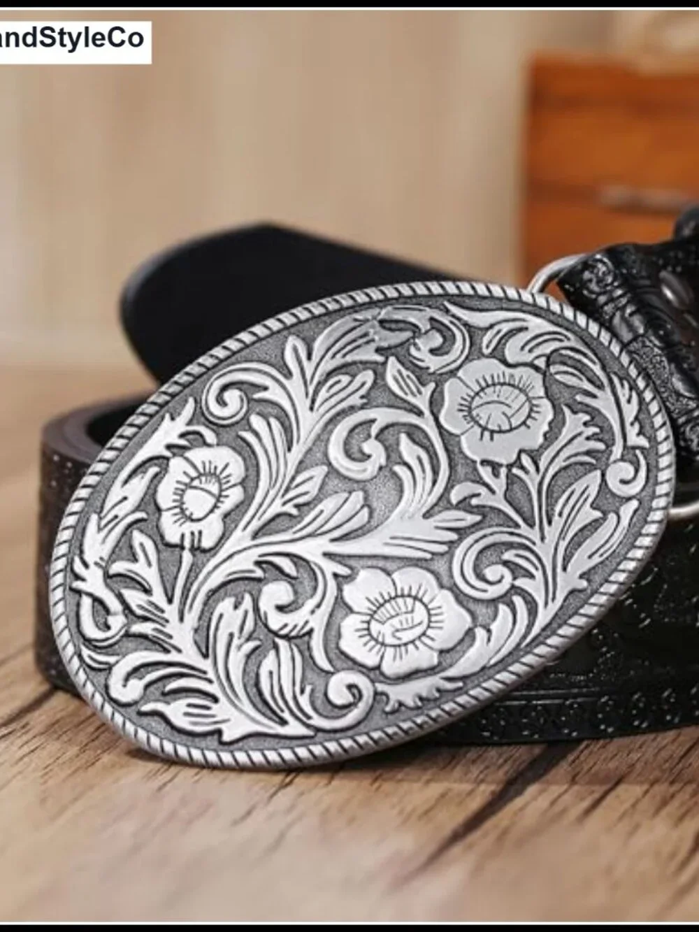 Western PU Leather Belt with Vintage Flower Buckle for Men & Women Cowboy