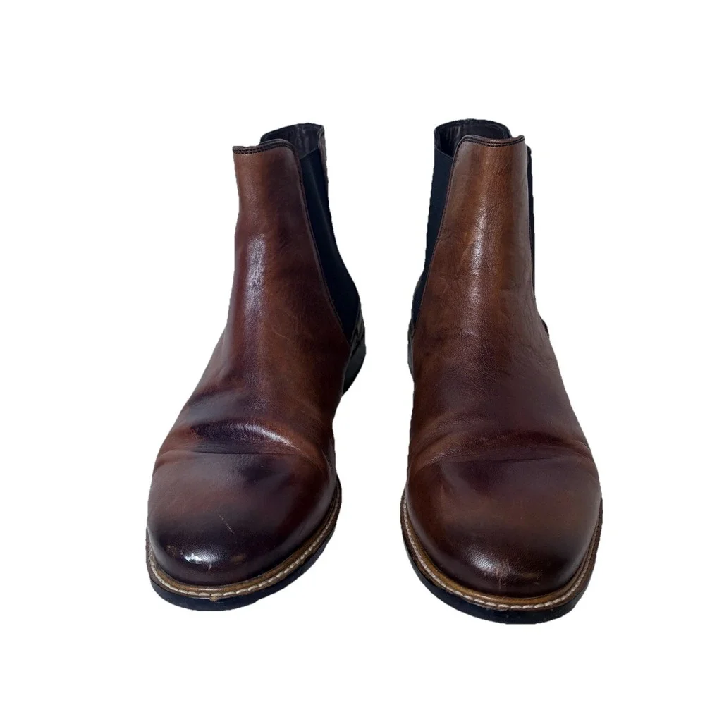 Bacco Bucci Mens Chelsea Ankle Boots Leather Slip On Dress Casual Brown Size 12M