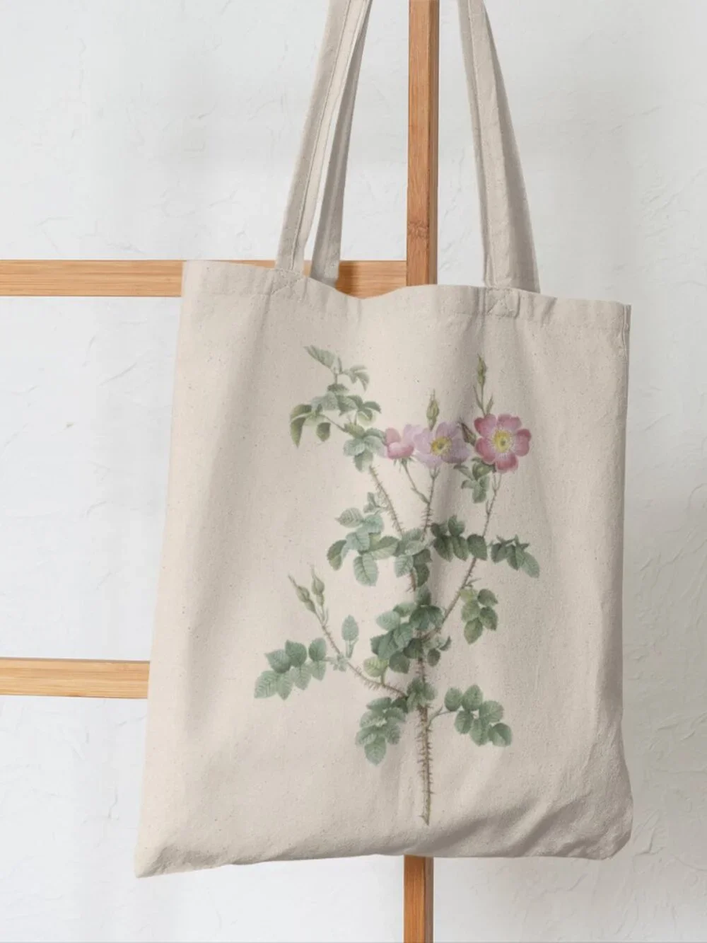 Sweet Briar Rose Vintage Floral Print Graphic Canvas Tote Bag