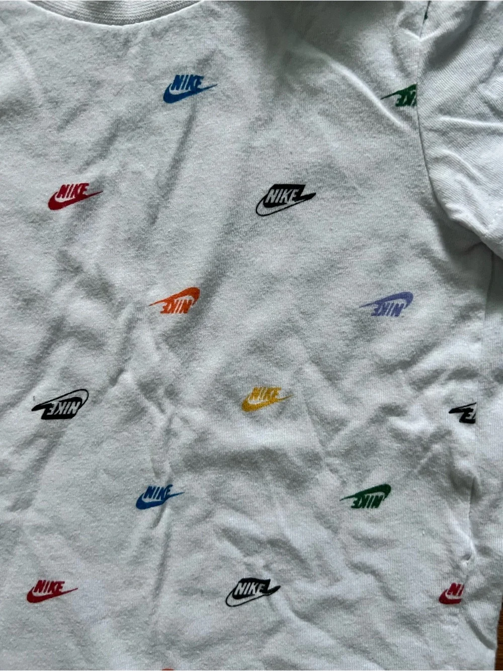 Nike‎ White Tee with Multicolor Nike Mini Swooshes 2T