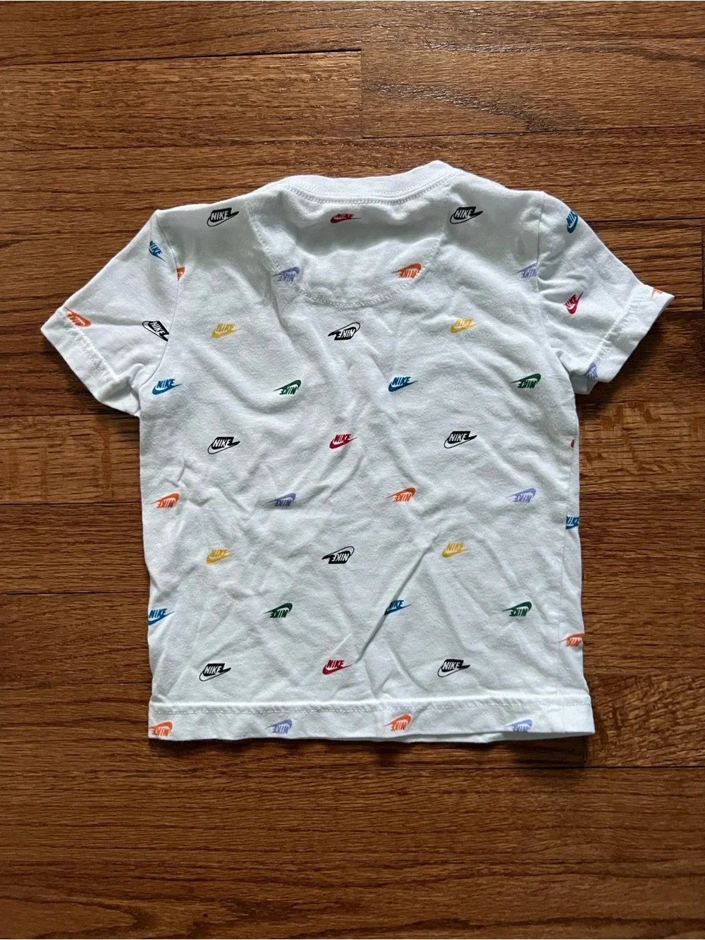 Nike‎ White Tee with Multicolor Nike Mini Swooshes 2T
