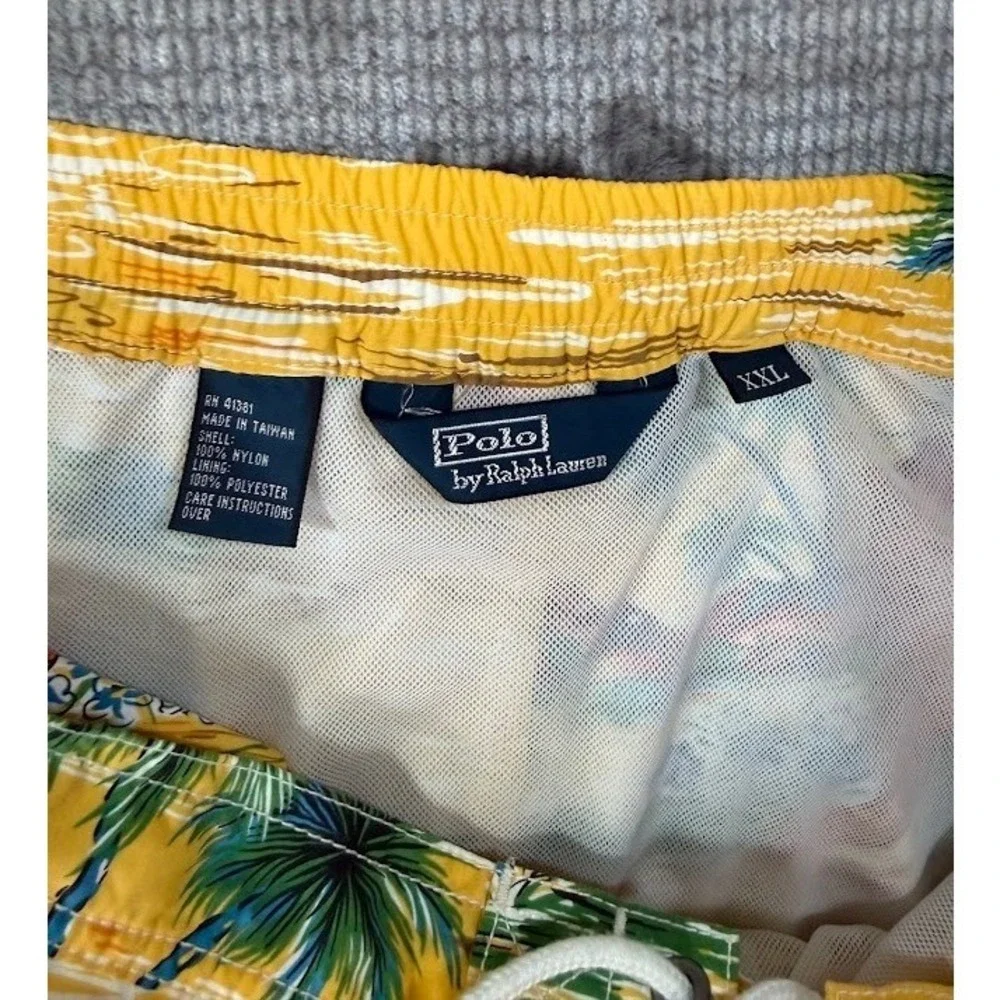 Polo Ralph Lauren Yellow Leopard Palm Tree Print Swim Trunks XXL Mens Cargo 40X8