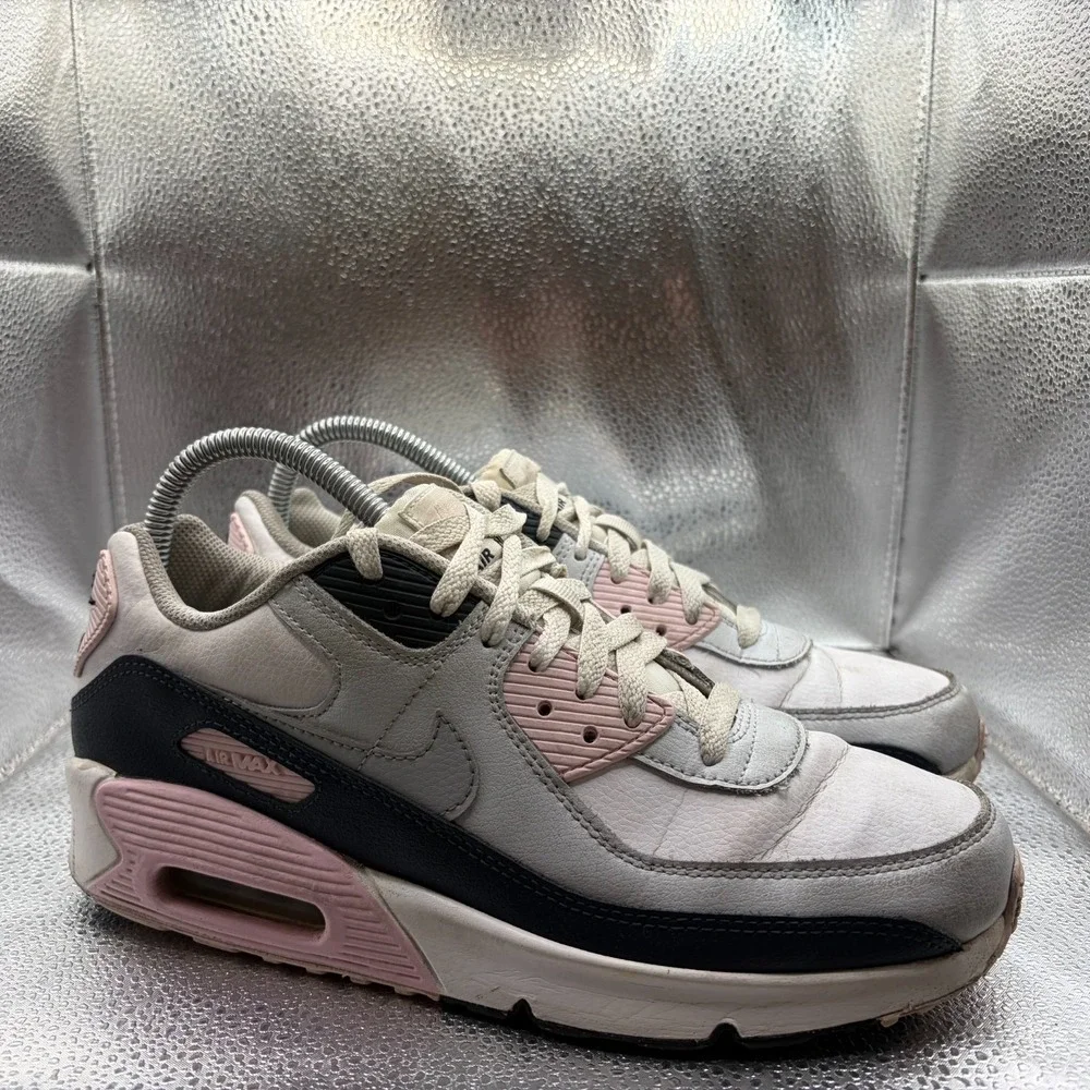 Size 7Y Nike Air Max 90 White Pink Kids Athletic Sneaker Shoes‎ HF6358-104
