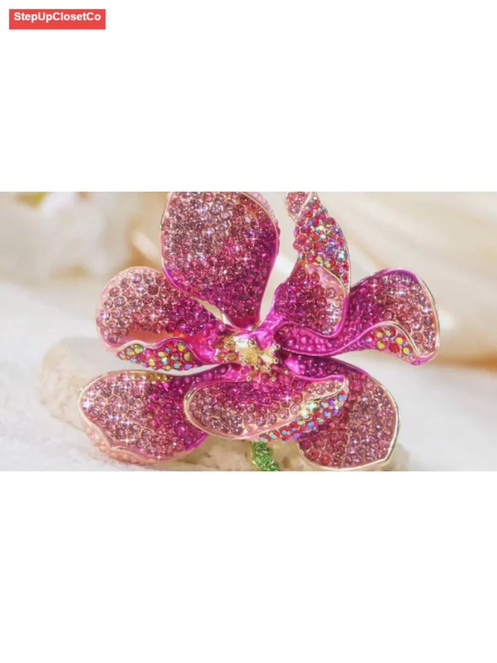 Austrian Crystal Orchid Flower Petal Brooch Pin - 2.5 Inch Alloy, Gift Box