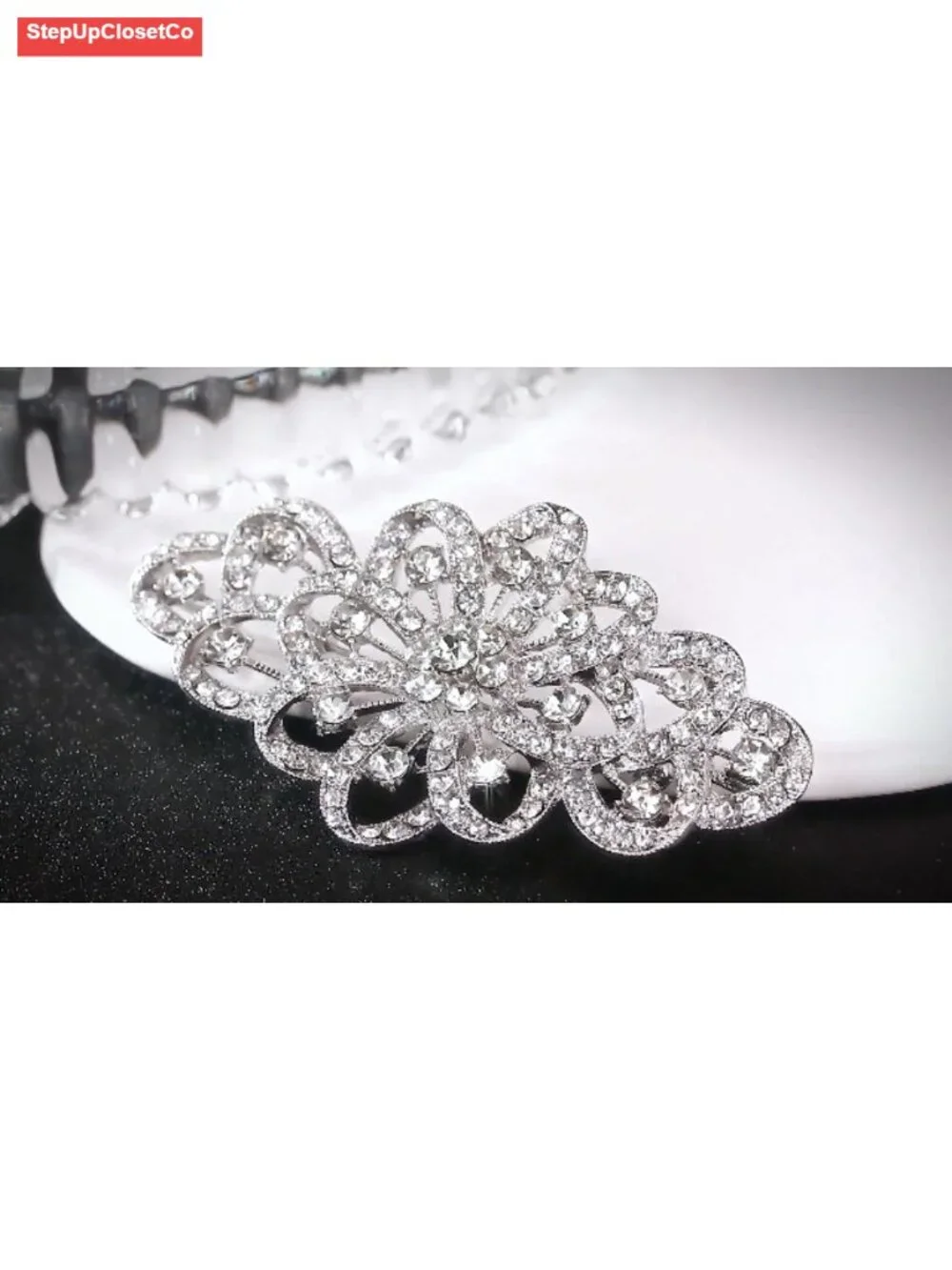Austrian Crystal Flower Ribbon Brooch Pin Wedding Bridal Brooch