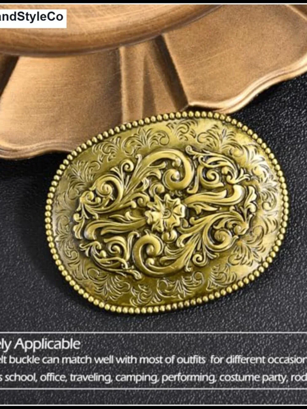Western Belt Buckle for Men Antique Engraved Flower Zinc Alloy Snap On