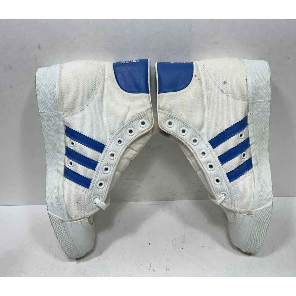 Vintage Adidas White Blue Canvas High Top Made in Taiwan Men's Size 8 Shoes