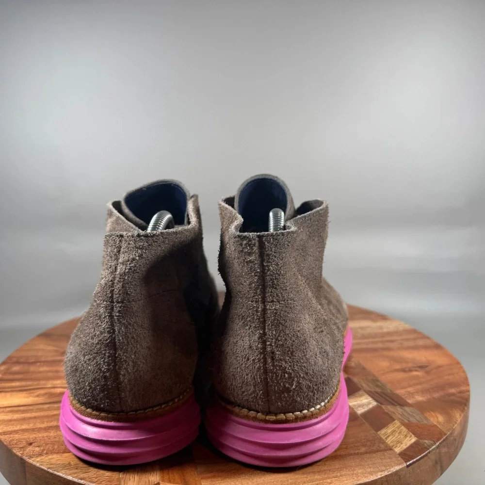 Cole Haan Lunargrand Chukka Mens 9 Gray Suede Pink Lunarlon Sole Boots C11186