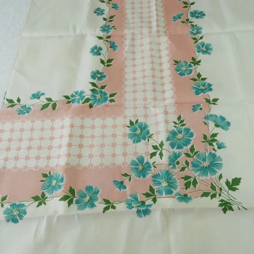 Vintage Maycraft Pure Linen Tablecloth Hand Printed Floral 65x85 Cottagecore