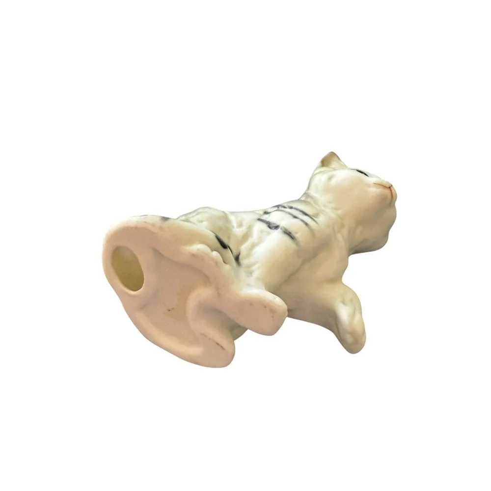 Vintage Ceramic Tabby Kitten Figurine Playful Raised Paw‎ Grey Striped Cat Decor
