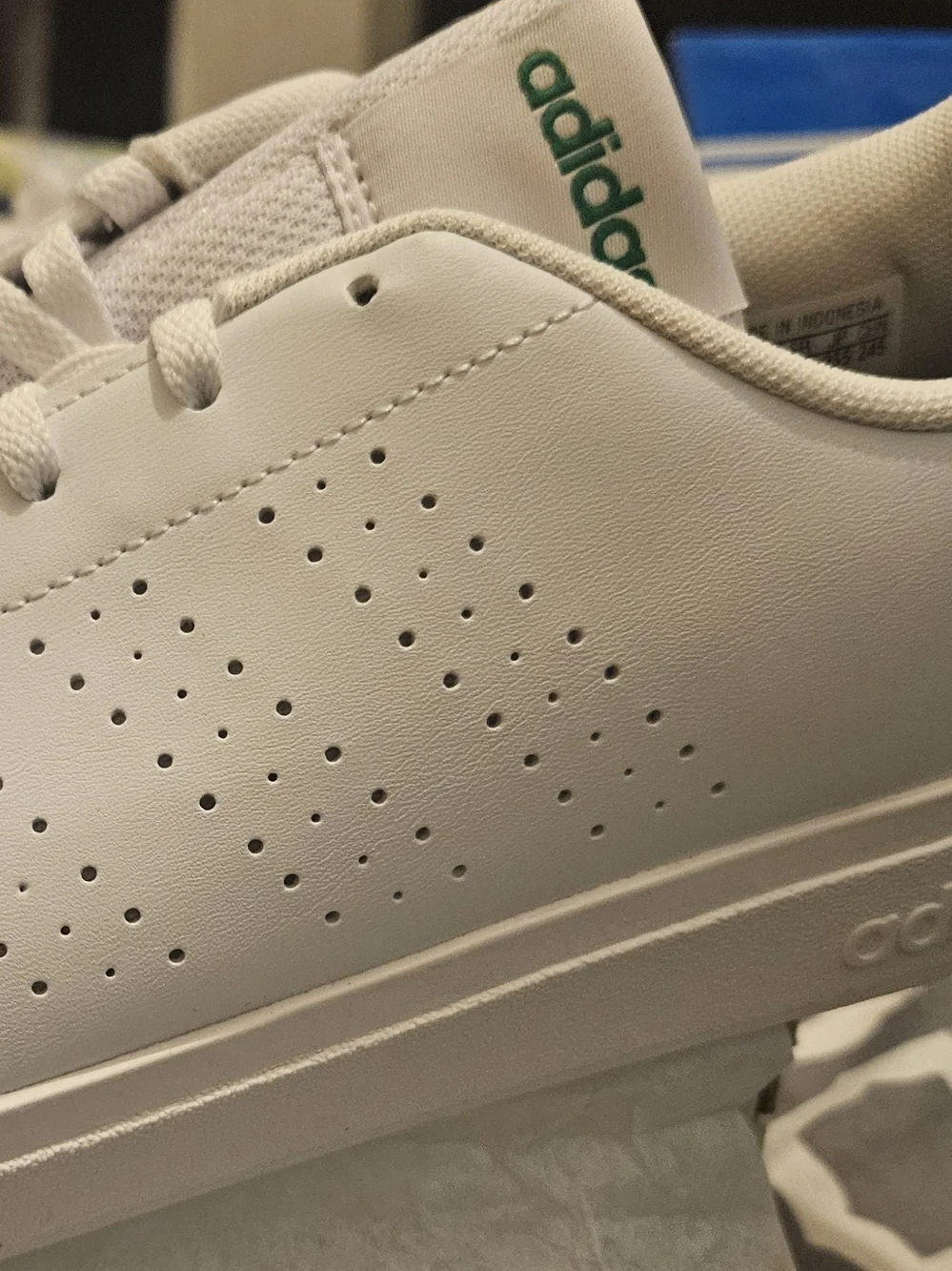 adidas White Low-Top Perforated Leather Sneakers with Green Logo