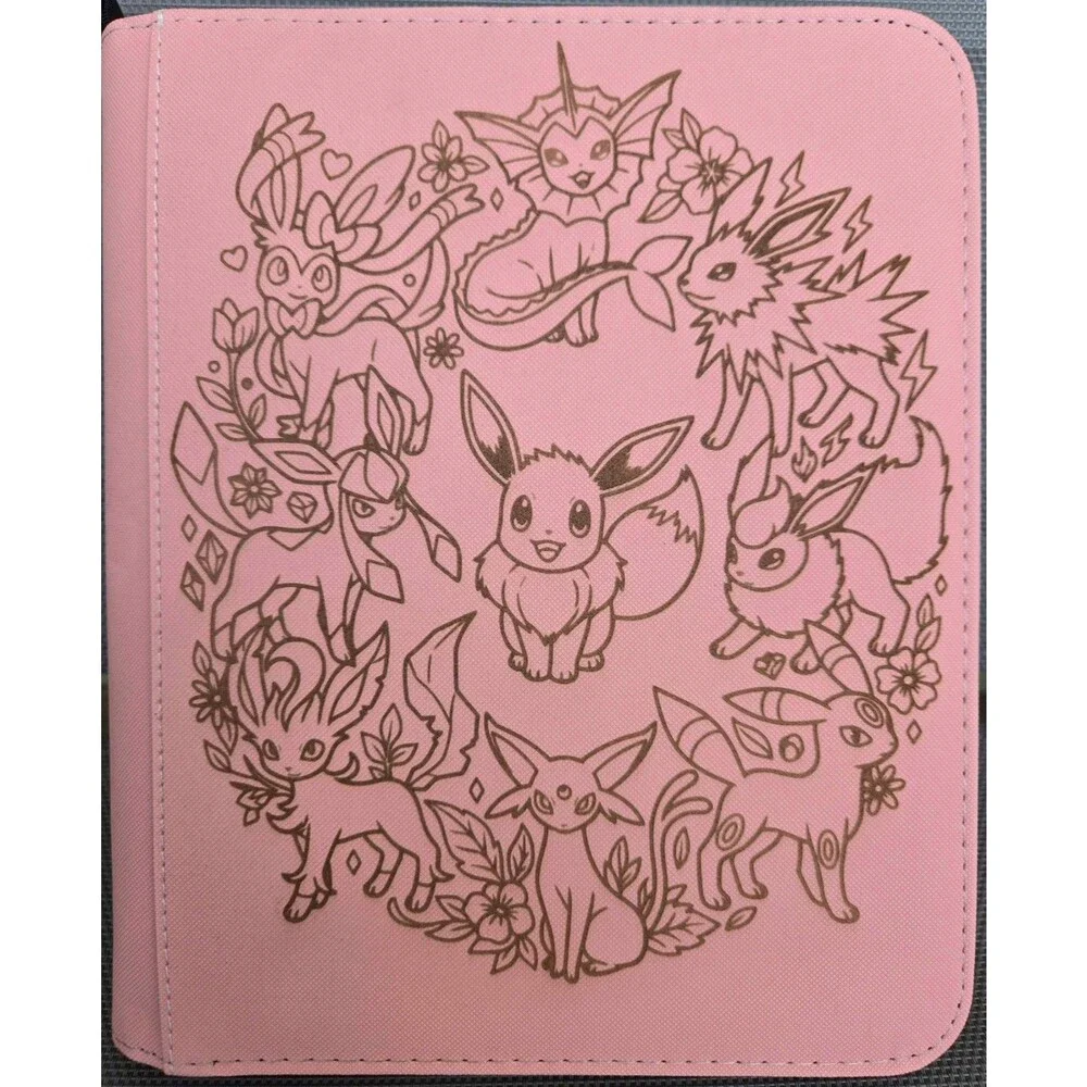 Pokemon Eeveelutions 4 Pocket Engraved PINK Top Loader Binder 128 Cards