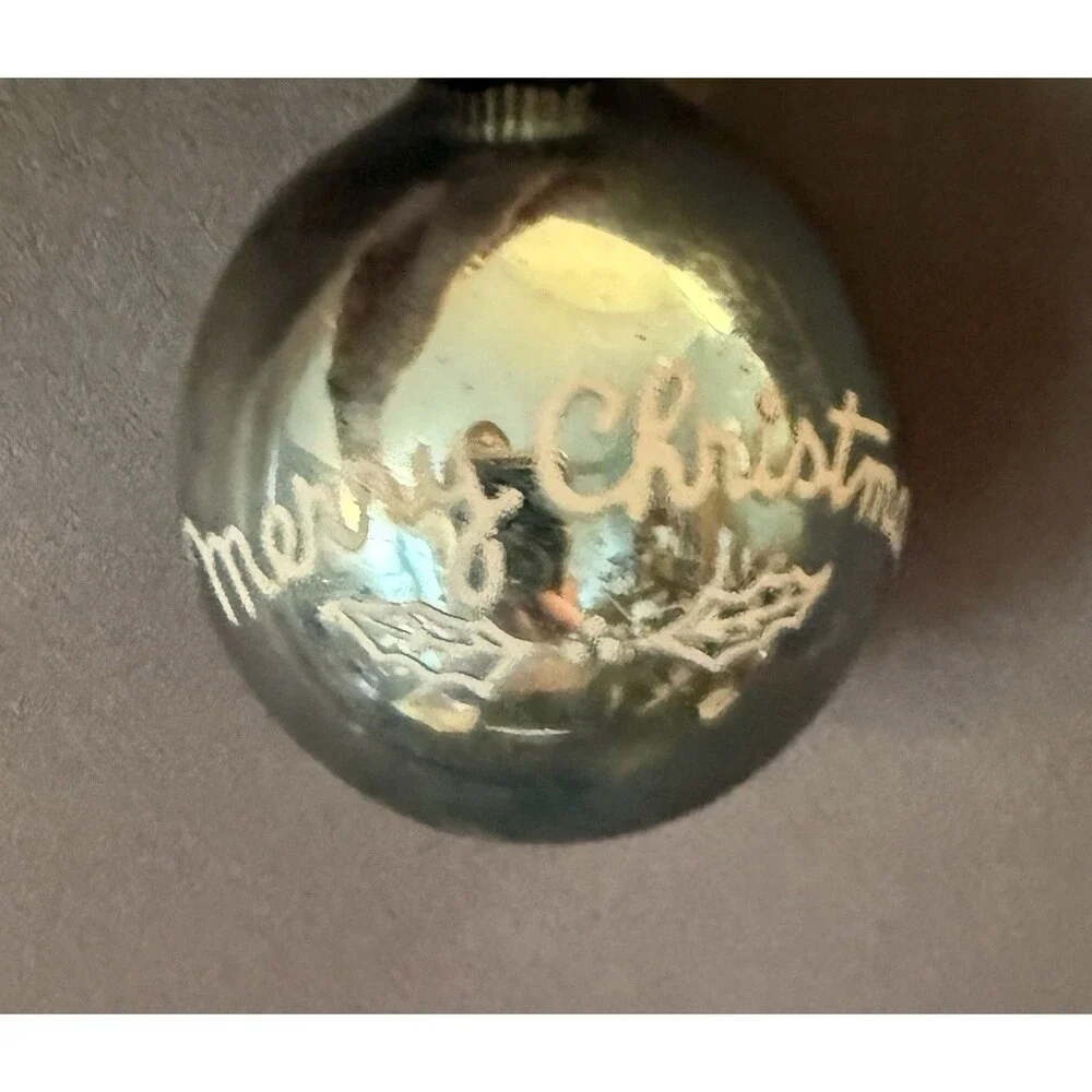 VTG 50s Shiny Brite Stenciled Merry Christmas Mercury Glass Ornament MCM Holiday