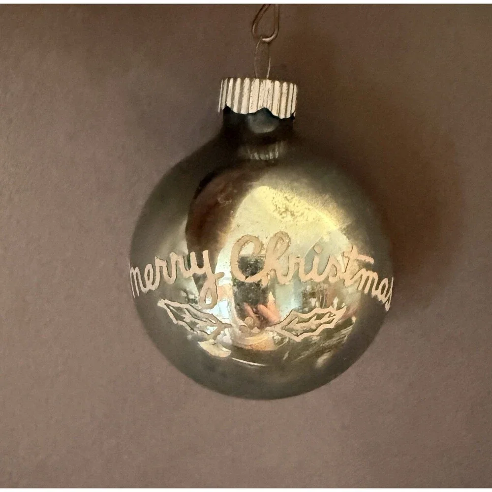 VTG 50s Shiny Brite Stenciled Merry Christmas Mercury Glass Ornament MCM Holiday