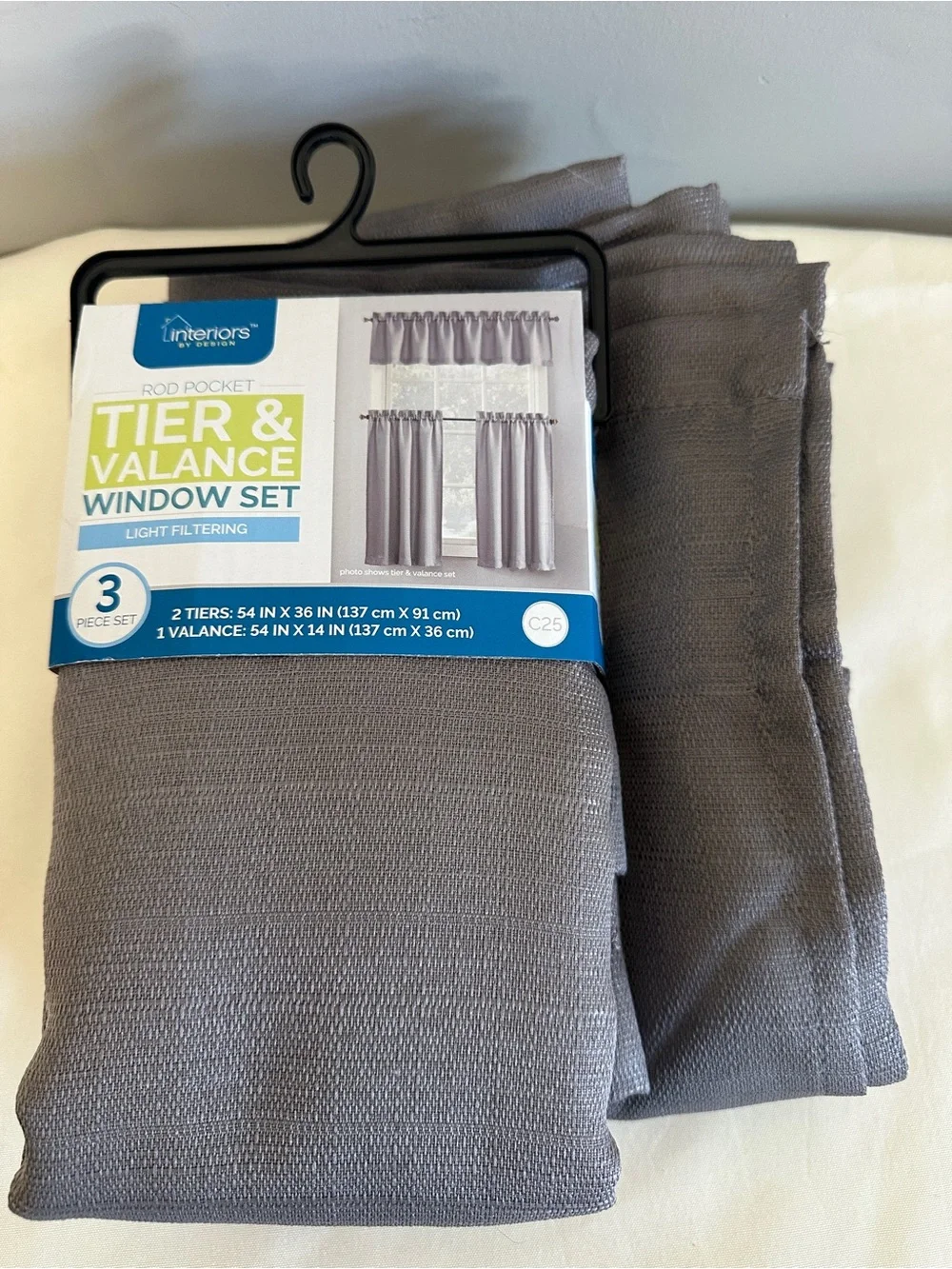 Gray Tier & Valance Window Set - Light Filtering 2 sets