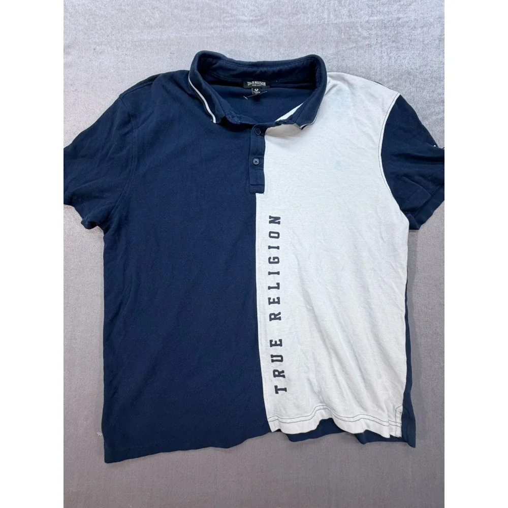 True Religon Blue White Polo Shirt Size 2XL