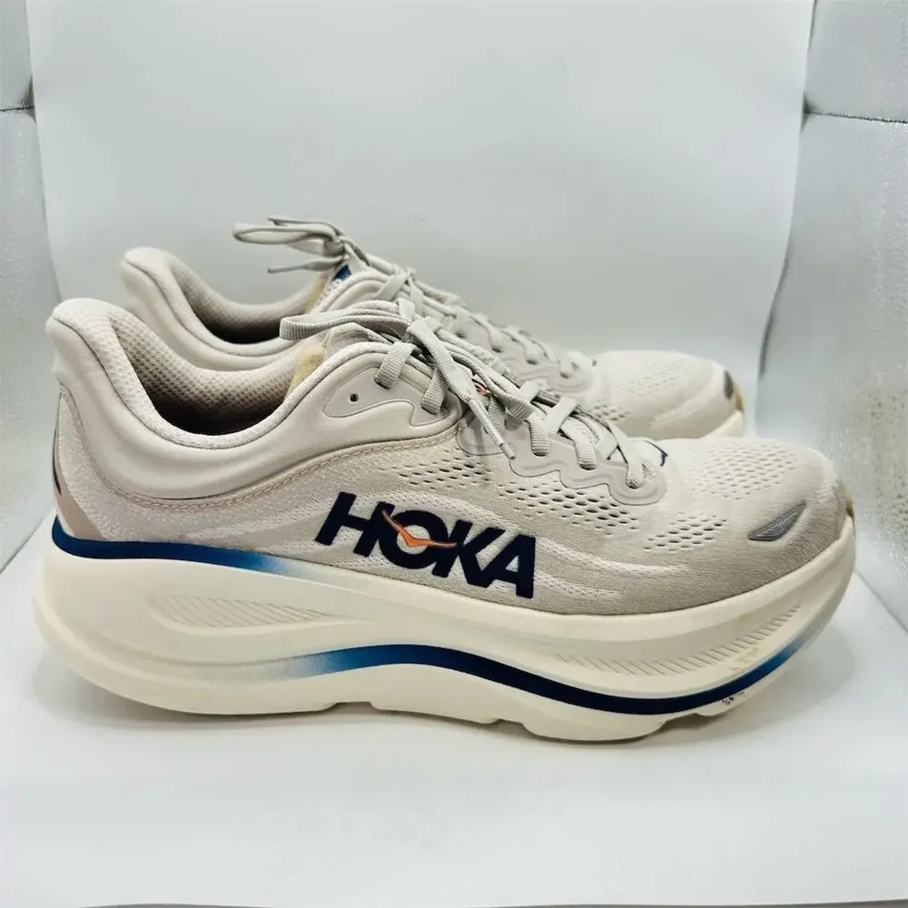 HOKA Bondi 9 Men's Running Shoes 'Stucco/Grout' White/Blue Size 11 D With Box