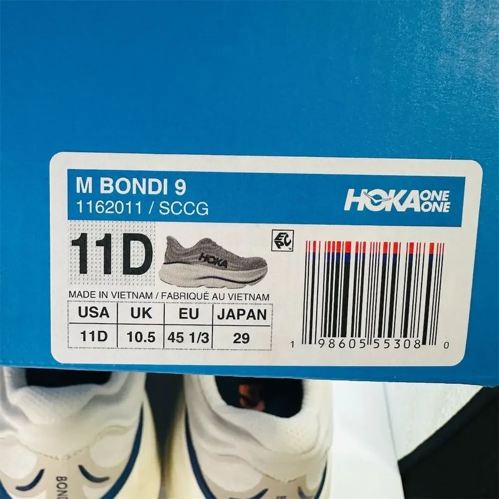 HOKA Bondi 9 Men's Running Shoes 'Stucco/Grout' White/Blue Size 11 D With Box