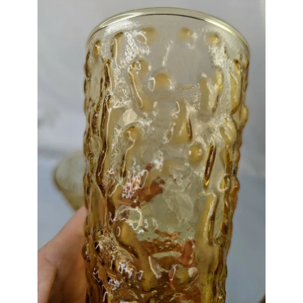 Anchor Hocking Crinkle Amber Glass Cup Tumbler‎ Lot of 2