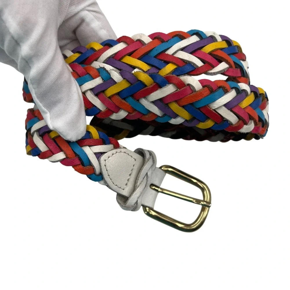 Capezio Vintage Multicolor‎ Braided Genuine Leather Belt Colorful Women's sz M/L