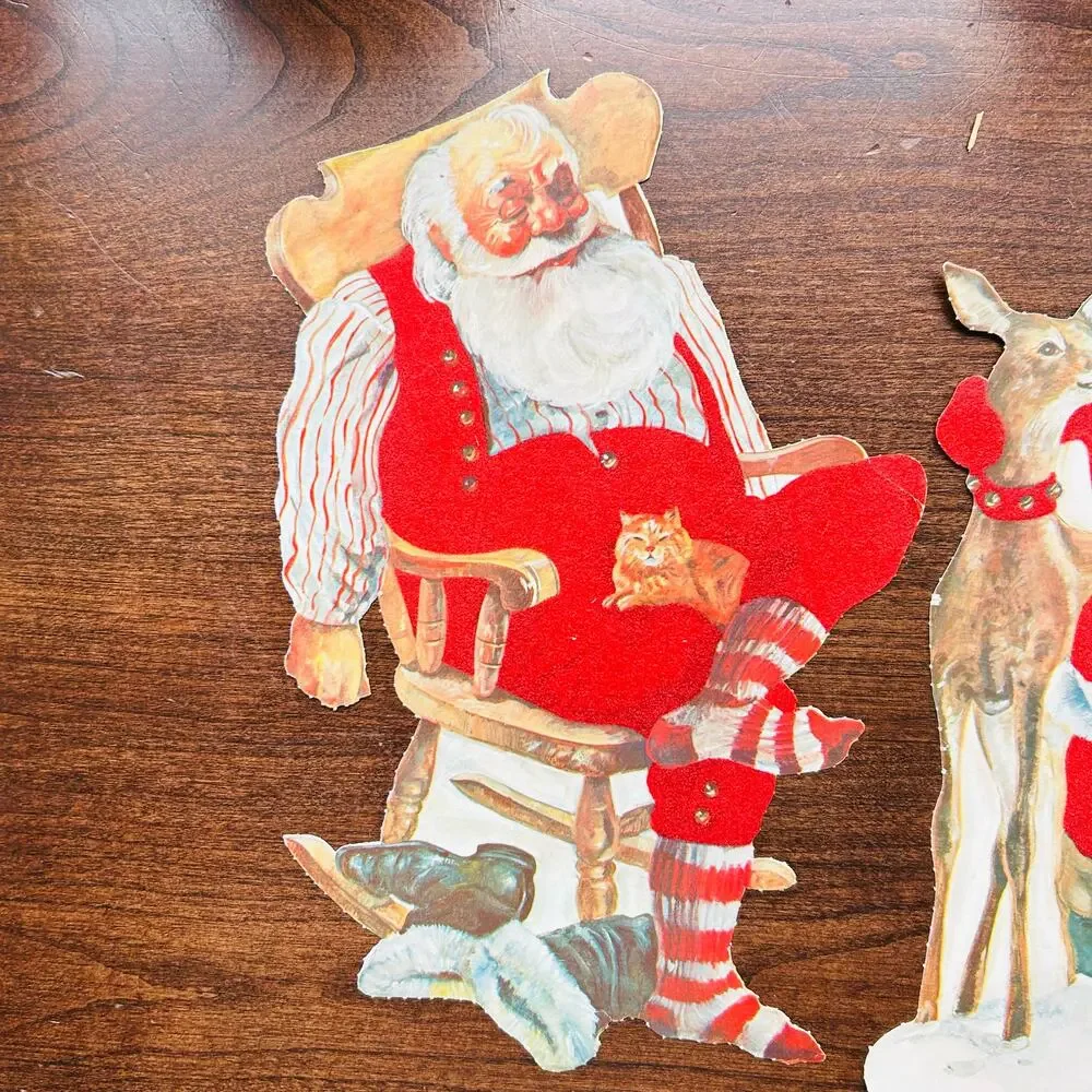 3 Santa Paper Cut Outs Christmas Wall Decor Vintage 11.5
