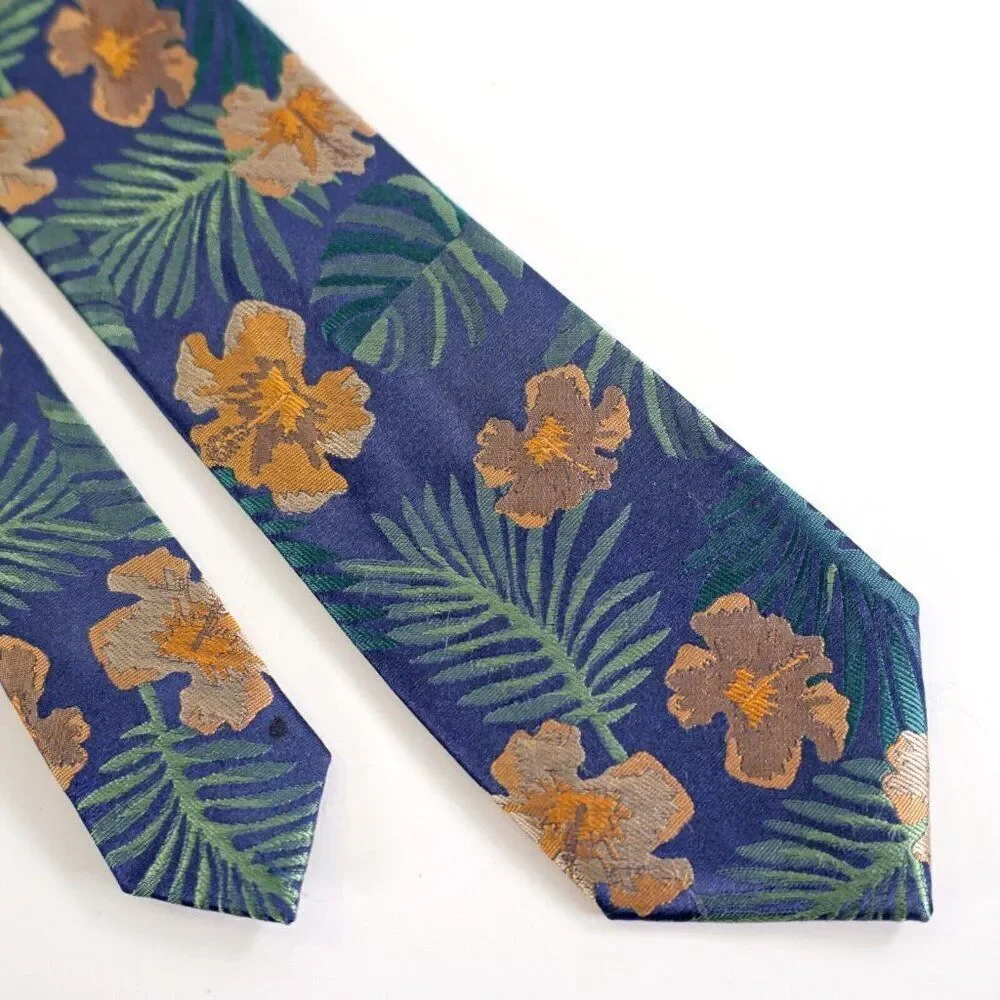 Bar‎ III Blue Floral Woven Skinny Silk Blend Tie