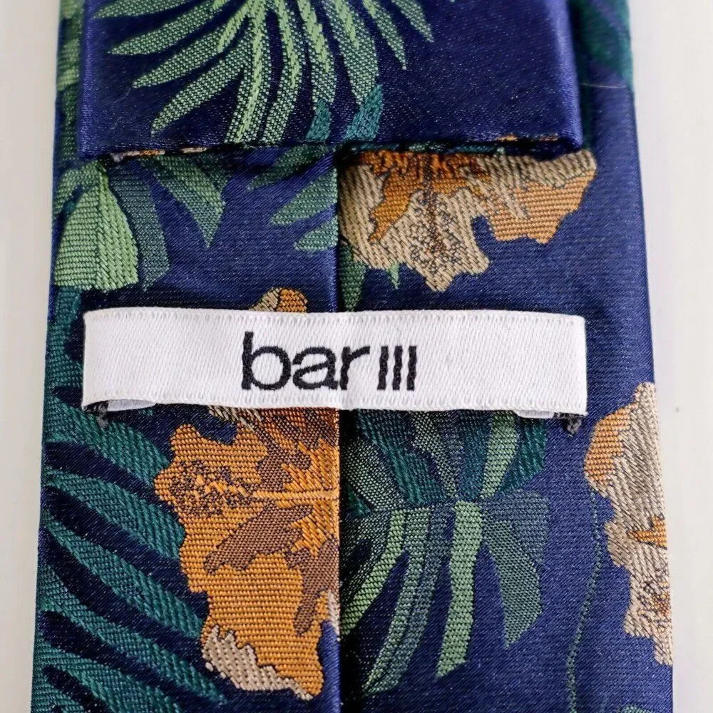 Bar‎ III Blue Floral Woven Skinny Silk Blend Tie