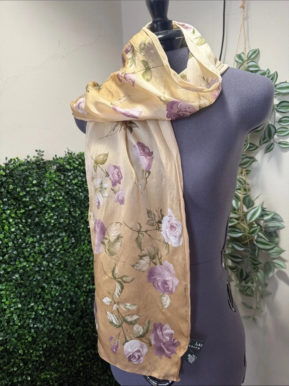 Lauren Ralph Lauren Floral Silk Scarf in Cream and Lavender