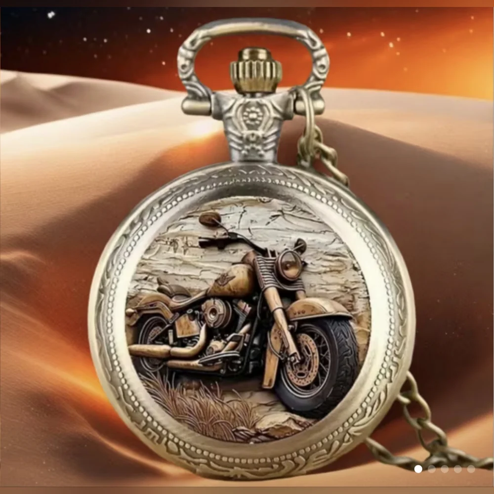 Style Motorcycle Pocket Watch Necklace Antique Bronze Chain Biker Gift, T1MISB4I