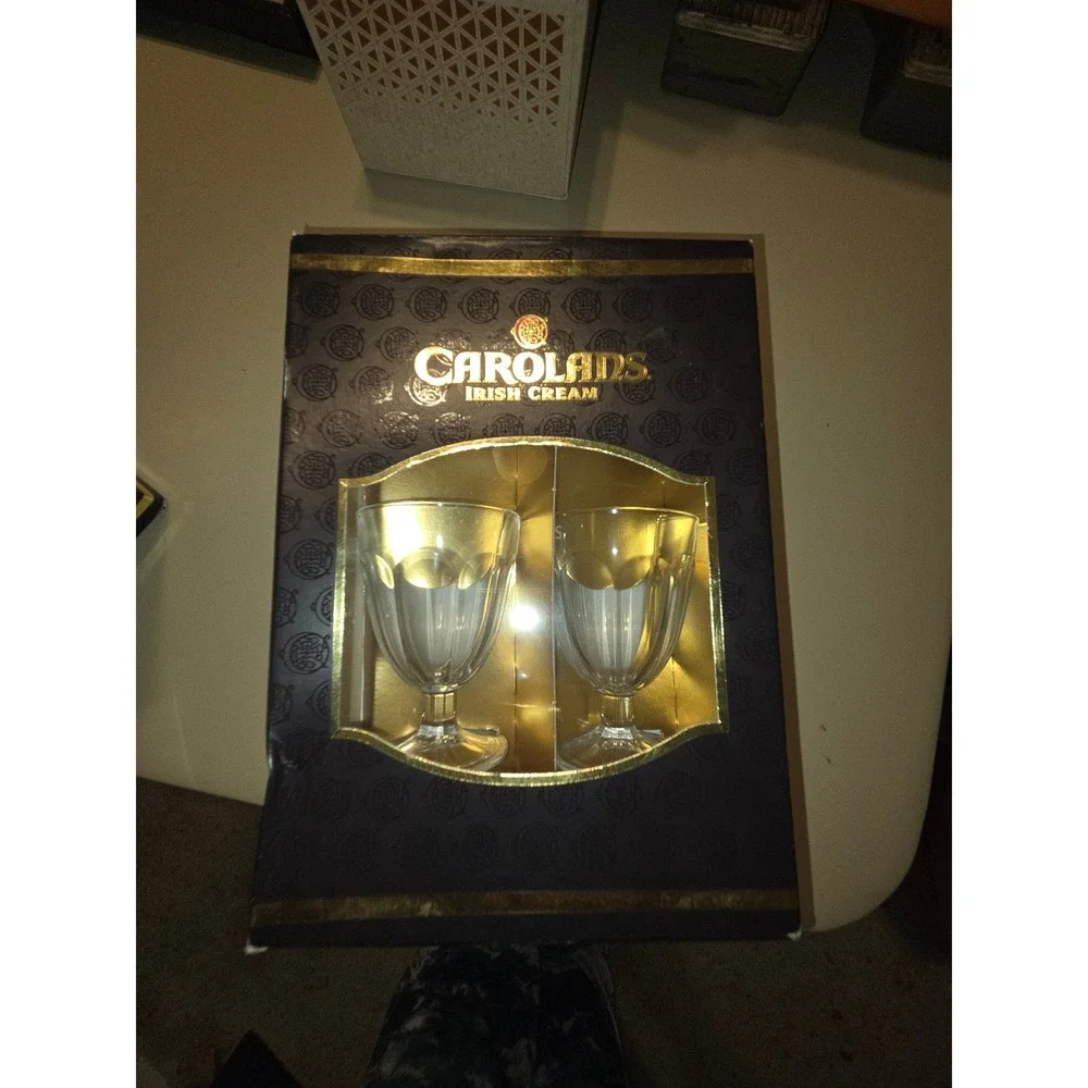 Vintage Carolans Irish Cream Stemmed Glassware 2 Clear Footed Barware in Box