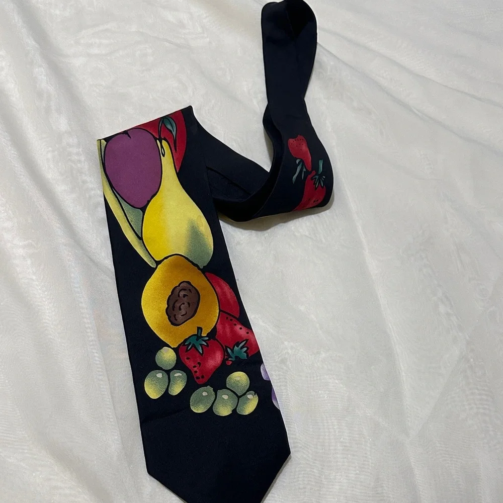 Fruit Patterned Tie in Black with Red, Yellow, Green & Purple