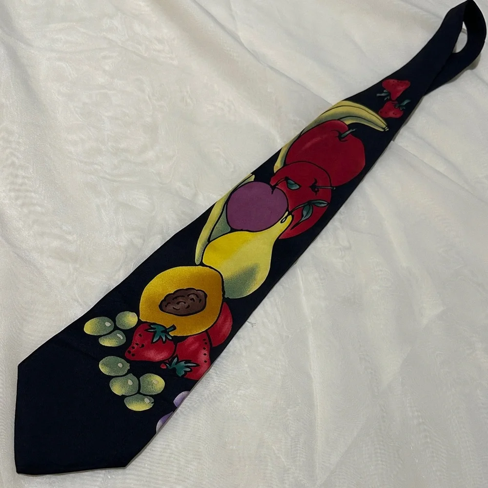 Fruit Patterned Tie in Black with Red, Yellow, Green & Purple