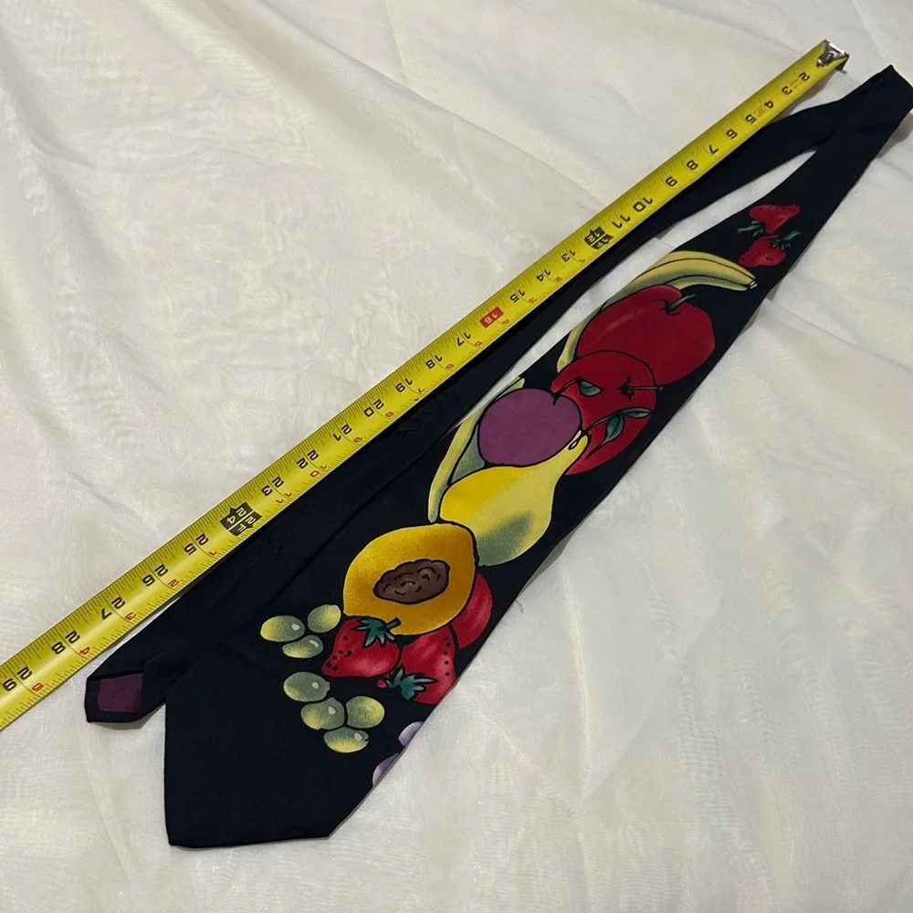 Fruit Patterned Tie in Black with Red, Yellow, Green & Purple