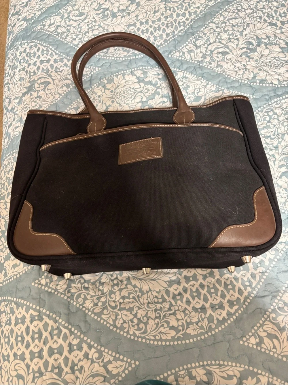 American Living Black Canvas Leather Trim  Tote Bag