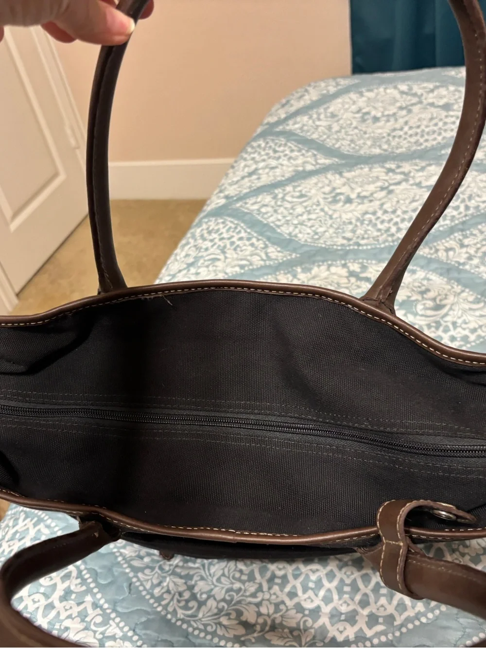 American Living Black Canvas Leather Trim  Tote Bag
