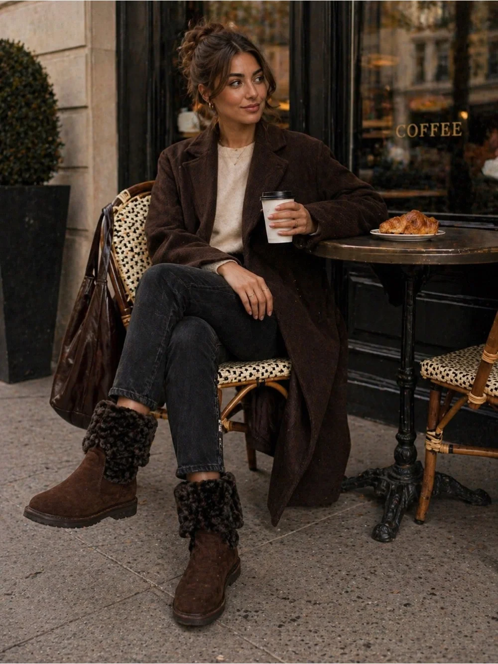 Fendi Zucca FF Logo Shearling Cuff Suede Ankle Boots Brown IT 36.5 US 5.5