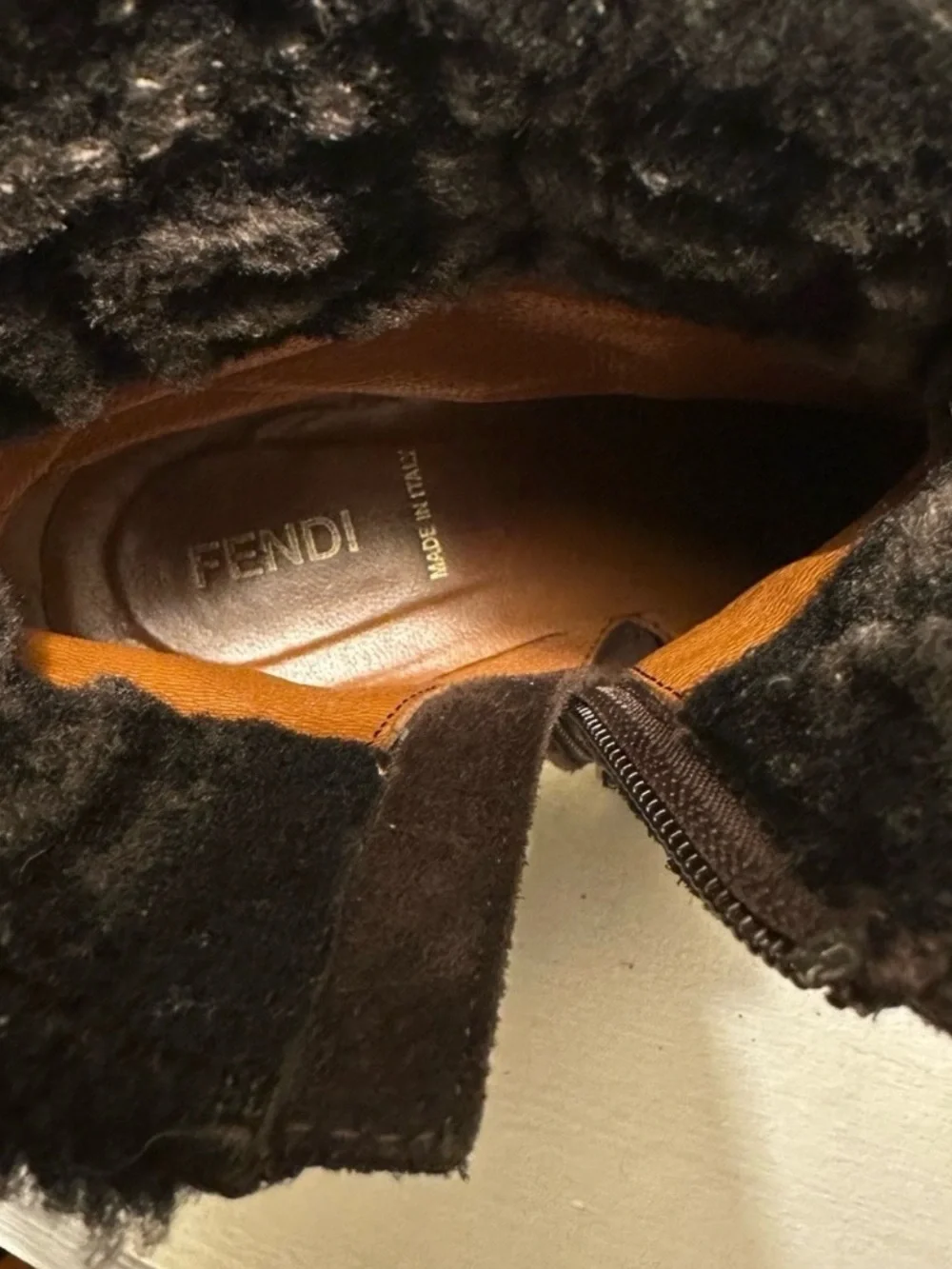 Fendi Zucca FF Logo Shearling Cuff Suede Ankle Boots Brown IT 36.5 US 5.5