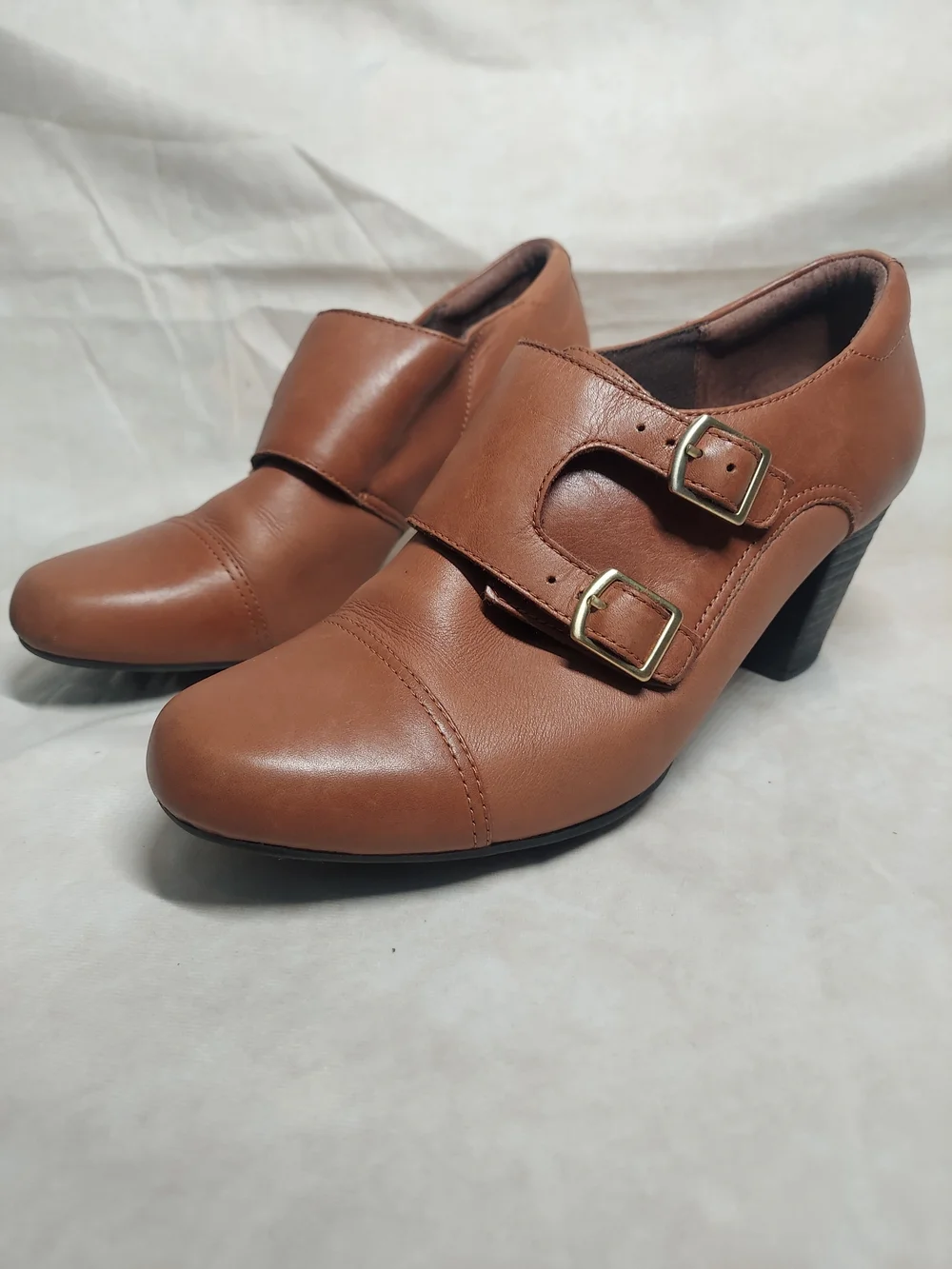 Clarks Bendables Sapphire Athena Double Monk Strap Booties Brown Leather size 9