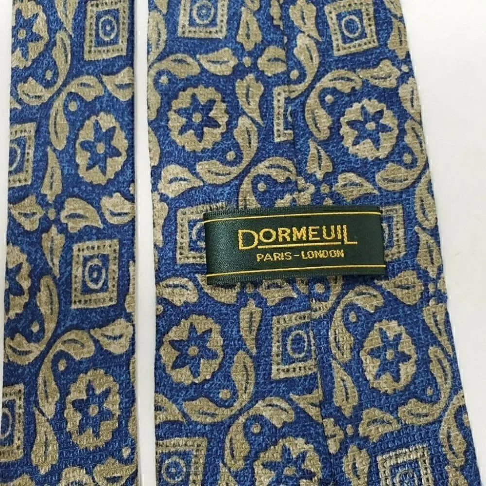 DORMEUIL PARIS LONDON SILK TIE BLUE TAN ABSTRACT