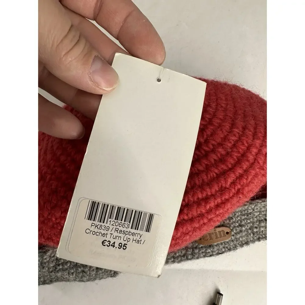 NEW Erin Knitwear Crochet Turn Up Wool Ireland Beanie Hat Lined Raspberry 1-6