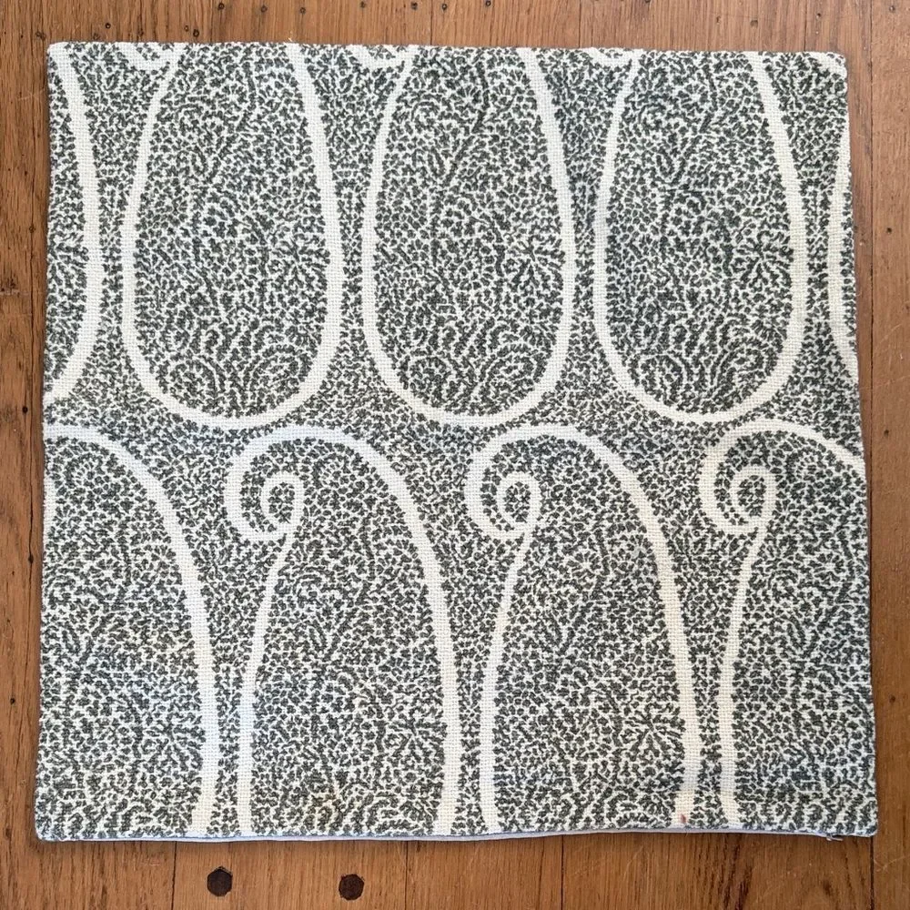 Pottery Barn Green and White Paisley-Style Accent Pillow Cover