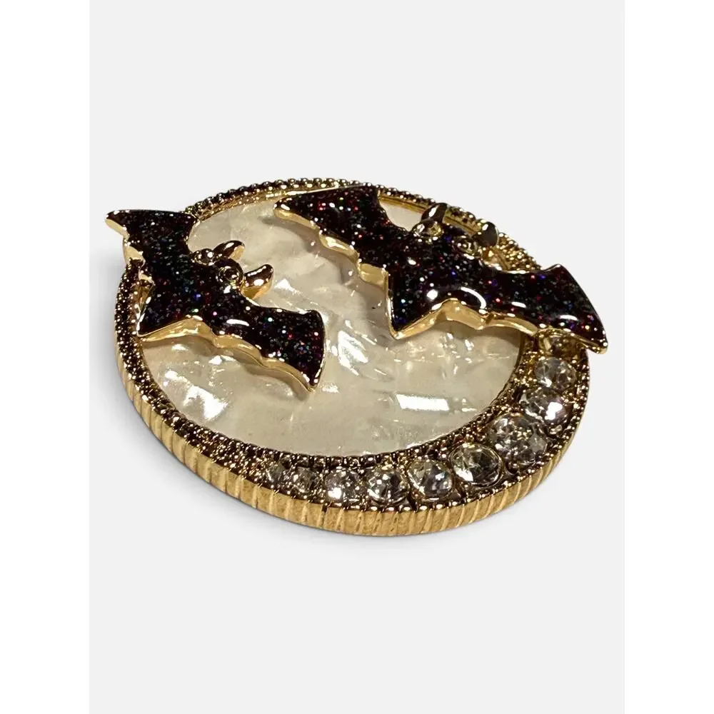NAPIER Bat Halloween Brooch Rhinestone Black Gold Tone Rhinestone New on Card