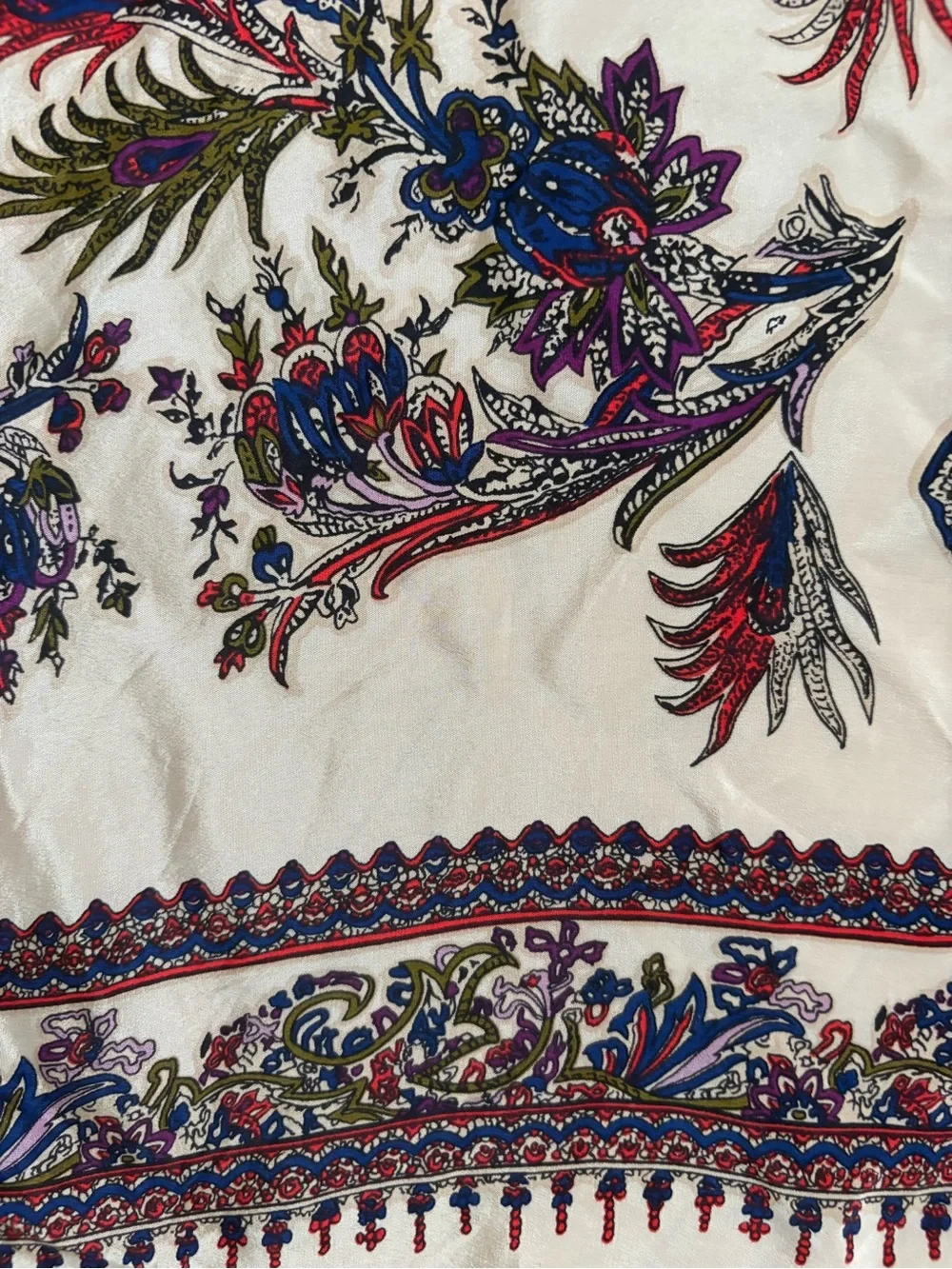 Carole Little Silk Cream Scarf with Multicolor Floral Paisley Print