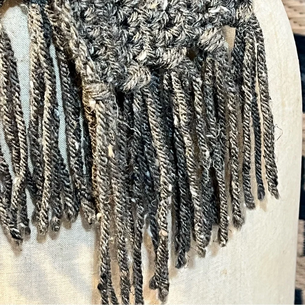 Handmade long crochet knit scarf earthy outdoorsy brown‎ skinny 4” wide fringe
